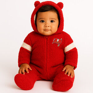 NWT Tampa Bay Buccaneers Baby Bunting Bodysuit – Size 6–9 Months – Red Sherpa